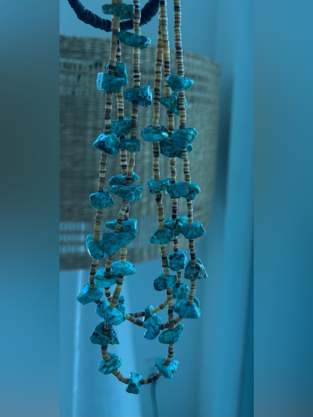 Vintage Native American 3 Strand Turquoise Nugget Heishi Necklace 32” - Picture 5 of 11